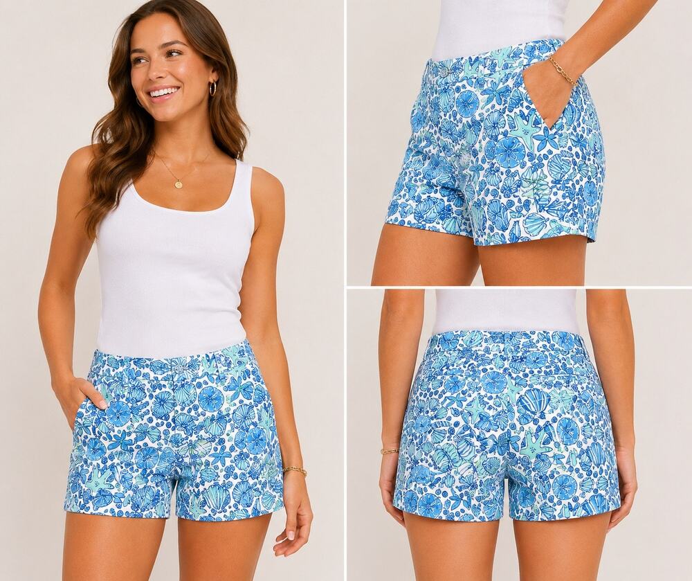 Lilly Pulitzer Blue Shell Print Shorts Size 4 Preppy Resort